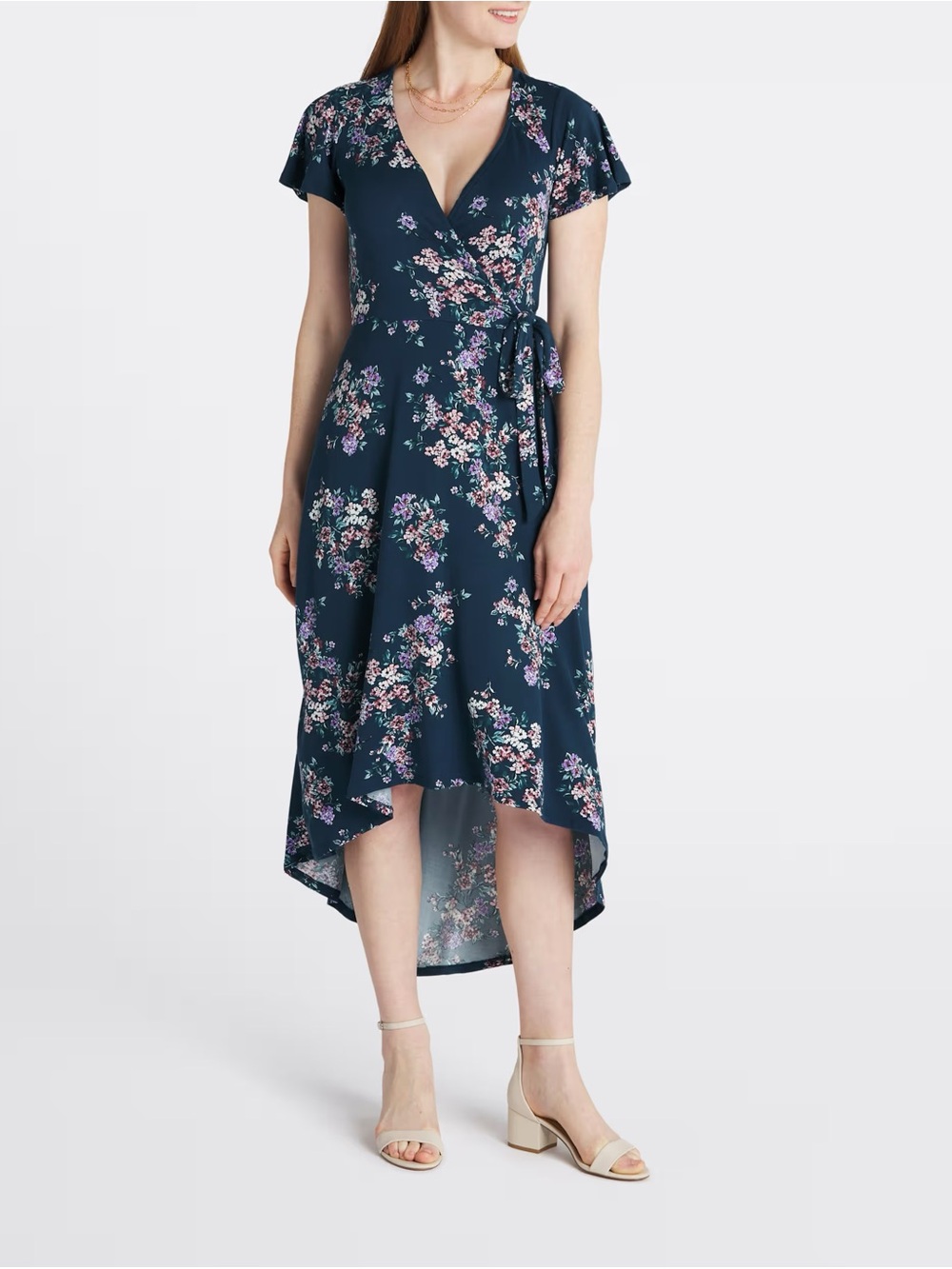 Irene Faux Wrap Midi Dress - Navy Floral